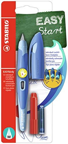 Stabilo Penna Stilografica Ergonomica  EASYbirdy Pastel Edition in Blu Pastello/Azzurro per Destrimani Punta Standard Pack da 1 Cartuccia Blu inclusa