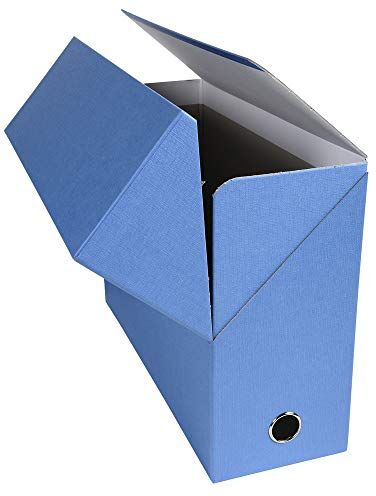 Exacompta Réf.  1 Boîte transfert en papier toilé Dos 120 mm Avec un œillet en métal Pour format A4 Dimensions 25,5 x 34 x 12 cm Couleur bleu clair Livrée montée