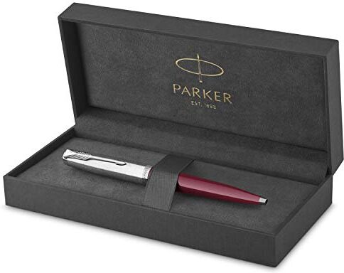 Parker 51 Penna a Sfera, Corpo Rosso (Borgogna) con Finiture Cromate, Punta Media con Ricarica di Inchiostro Nero, Confezione Regalo