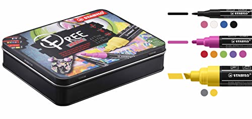 Stabilo Pennarello Acrilico  Free Acrylic Starter Set Pack Da 11 Marker 4X T100, 5X T300, 2X T800C Colori Assortiti, Multicolore