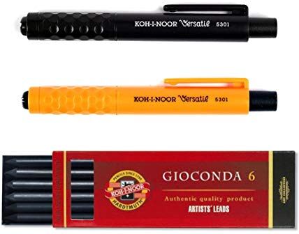 Koh-I-Noor Mephisto 5301, matita a pressione in plastica, senza temperamatite, spessore della mina: 5.6 mm, diversi set Orange+Schwarz+6er Pack Minen