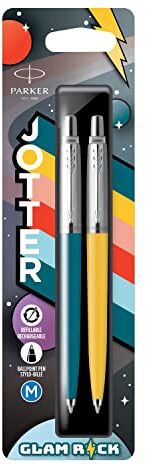 Parker Jotter Originals penne a sfera   Collezione Glam Rock   Peacock Blue e Sunshine Yellow   Inchiostro blu   2 pezzi