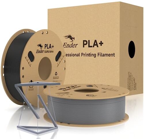 Creality Filamento ufficiale  PLA+, 1,75 mm, PLA Plus Pro, filamento per stampante 3D, più forte, liscio, precisione dimensionale +/- 0,02 mm, rotolo di cartone da 1 kg (2 kg nero + grigio), (3D-PLA+