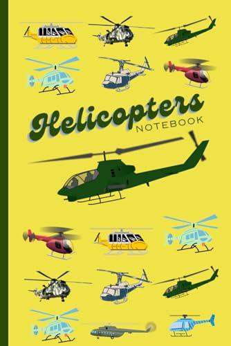 Helicopters notebook. 6x9, 120 lined pages. Fun cover featuring helicopters. Boys, School, College, Kindergarten, University, Office, Work, Kids, ... as a notebook, composition book, journal.