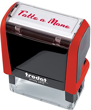 Trodat Timbro per Etichettare Creazioni Homemade e Handmade, Creativo e Decorativo, Testo Impronta FATTO A MANO,  Printy 4910 Autoinchiostrante, Colore Timbro Rosso, Cartuccia Inclusa di Colore Rosso