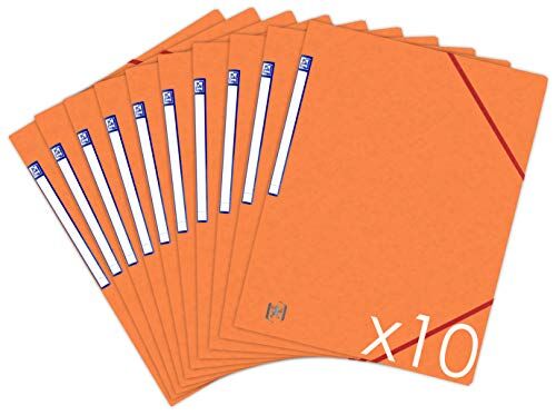 Oxford TopFile+ Cartelline senza alette con elastico, formato A4, confezione da 10, colore: Arancione