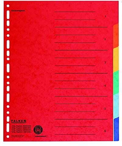 FALKEN Registro in cartone originale per formato DIN A4 + 24,5 x 30 cm, altezza completa con stampa organizzativa, 6 pezzi, colori per riporre buste trasparenti e opuscoli