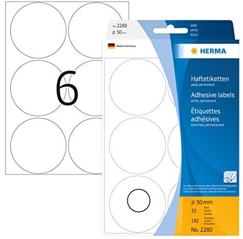 HERMA Prodotti per Ufficio, Carta, Bianco, Ø 50 mm, 192 unità