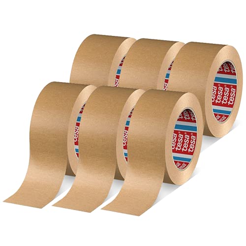 Tesa Pack 4713 Confezione da 6 nastri di carta per sigillare imballaggi, riciclabili e privi di solventi, colore marrone, 6 rotoli da 50 m x 50 mm