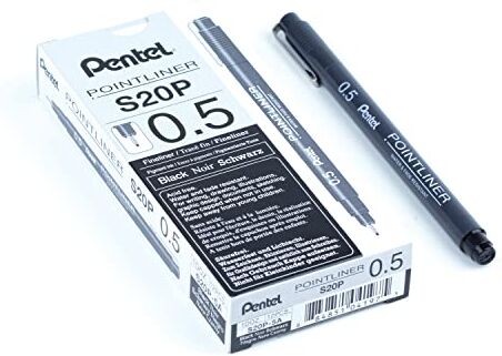 Pentel S20P Pointliner, fineliner punta 0,5 mm nero 12 pz