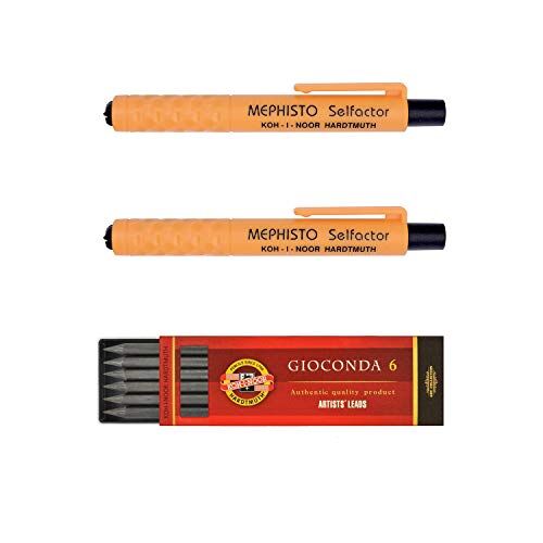 Koh-I-Noor Mephisto 5301 Portamine senza temperamatite, set di 3, forza 5,6 mm, 2 x arancio e confezione mista di 6 mine in grafite, 2B, 4B, 6B