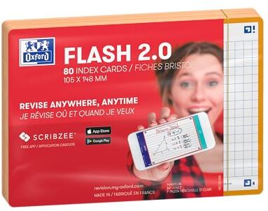 Oxford Flash 2.0 – 80 schede Bristol Flash Cards A6 (10,5 x 14,8 cm) Quadrati piccoli, colore: Arancione