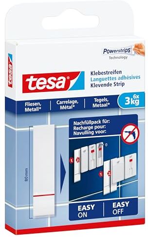 Tesa Adhesive Strips for Tiles & Metal 3kg, bianco