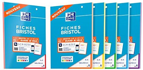 Oxford – Lotto di 3 blocchi di 30 cartoncini BRISTOL perforate 2.0 A5 Q5/5 Bordo colore Assortiti