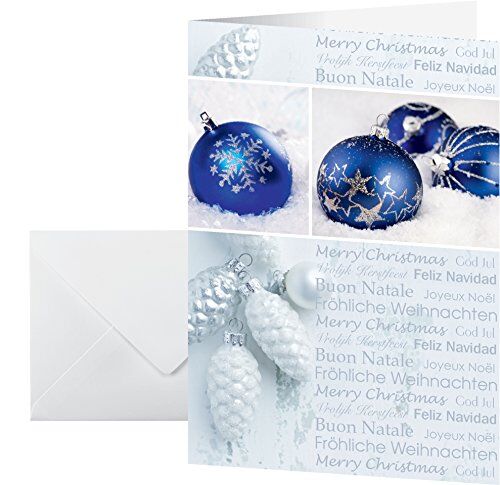 Sigel biglietti di Natale in fantasia a palline blu, 25 pezzos, facile da stampare