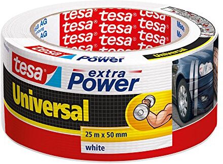 Tesa Extra Power Universale Nastro Telato per Riparazioni, Fissaggio, Imballaggio, Marcatura e Sigillatura Bianco 25 m x 50 mm