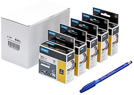 Dymo 18489 Rhino Industrial Etichette in nylon flessibile, autoadesive, 19 mm x 3,5 m, stampa nera su bianco + penna PaperMate regalo