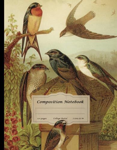 ART Composition Notebook College Ruled: Vintage Botanical Illustration   Bird   Journal with 120 Lined Pages   For School, College, University, Office, Work and Notes