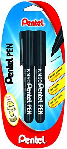 Pentel Set di 2 pennarelli permanenti NN50, inchiostro indelebile, colore: nero