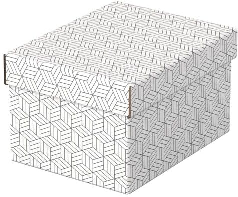 Esselte Set di 3 Contenitori Piccoli con Coperchio in Cartone Riciclato e Riciclabile al 100%, Ottimali per lo Stoccaggio o come Confezione Regalo, Design Geometrico, 200 mm x 150 mm x 255 mm, Bianco