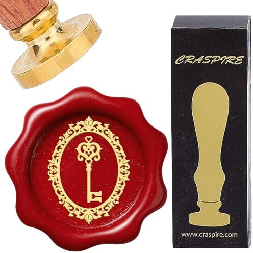 CRASPIRE Timbro Sigillo di Cera Chiave Timbro Sigillo di Ceralacca Chiave 25 mm Testa In Ottone Rimovibile Vintage con Manico In Legno per Matrimoni Natale Capodanno Buste Inviti Confezione Regalo