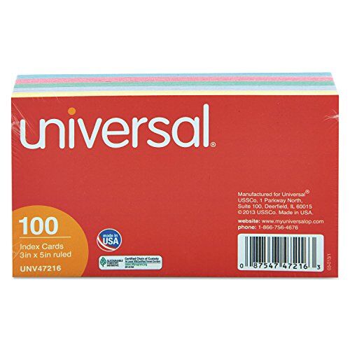 Universal Index Cards, 3 X 5, Blue/Viole