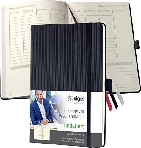 Sigel Planner settimanale non datato, in tedesco, A5, copertina rigida, nero Conceptum