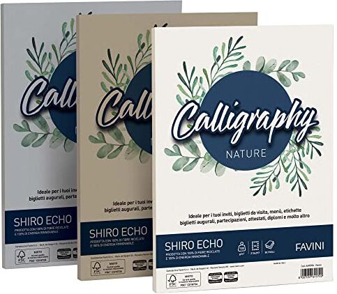 Favini 94654 Carta Calligraphy Nature Shiro Eco A4, 50 Fg, 250 Gr, Cenere