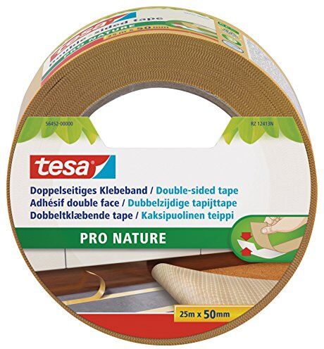 Tesa Nastro Biadesivo PRO NATURE Nastro adesivo ecologico per tappeti e per il fissaggio artigianale Composto interamente da plastica riciclata 25 m x 50 mm