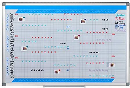 Relaxdays Whiteboard Planner, Annuale, Lavagna Magnetica, Cancellabile, Bacheca, Portapennarelli, 60 x 90 cm, Bianca