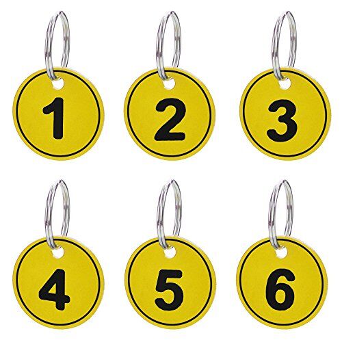 Aspire 1-50 Portachiavi Numerati in ABS, Portachiavi con Targhette Identificative, giallo da 1 a 50