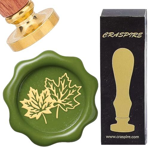 CRASPIRE Timbro Sigillo Cera Foglia D'Acero 25mm Timbri Ceralacca Vintage Testa Rimovibile In Ottone con Manico In Legno per Matrimoni Natale Capodanno Buste Inviti Confezione Regalo