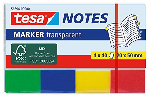Tesa Notes , Confezione 4 Confezioni da 40 Marcatori Adesivi di Plastica da 20 x 50 mm