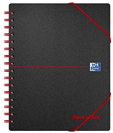 Oxford Black N' Red Agenda appuntamenti in formato A5+ con costa a spirale, copertina in polipropilene, con tasca traforata e chiusura elastica, colore: nero