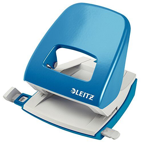 Leitz Pratica Perforatrice da Ufficio, Capacità fino a 30 Fogli, Blu (Chiaro), Metallo, Guida di Arresto con Barra di Selezione del Formato, Gamma NeXXt,