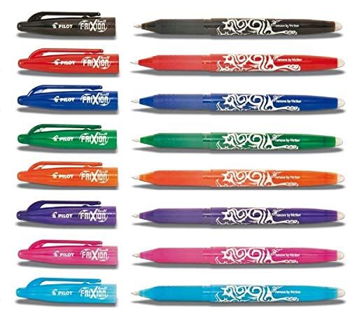 PILOT BL-FR7 Frixion Set di 8 penne roller a colori assortiti, punta 0,7-1 penna per ogni colore, nero/arancio/blu/verde/viola/rosa/azzurro/rosso