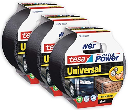 Tesa extra Power Universale Nastro Telato per Riparazioni, Fissaggio, Imballaggio, Marcatura e Sigillatura nero 3x 10 m x 50 mm