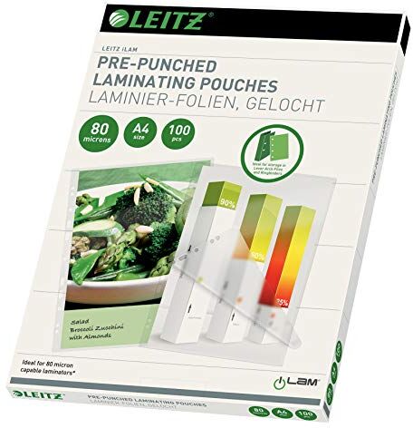 Leitz SpeedG Pellicole di Laminazione, A4, Pre-Punched (2 x 125 Micron), Confezione da 100, Transparente (Standard Opaco)