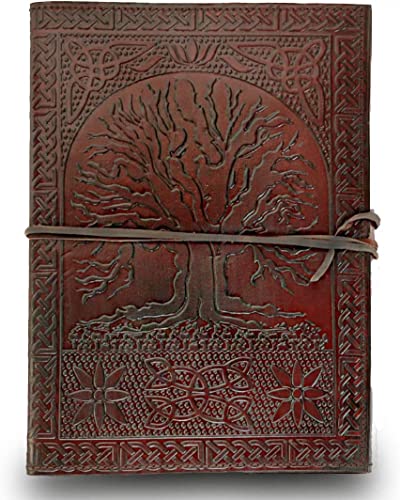 HG-LTHR A5 Note Notebook Taccuino Foglie Diario Agenda Quaderno Album Fatto a Mano Copertina in Pelle Grimorio Bianco Fibbia Personale Privato Di Viaggio Regalo Vintage Albero Della Vita Tree of life journal