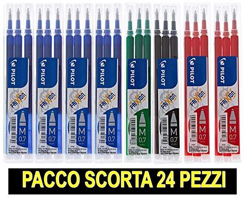 Pilot Frixion Ricambi Penne Cancellabili Refill Pacco Risparmio da 24 ricariche composto da 4 bl. blu 1 verde 1 nero 2 rosso -