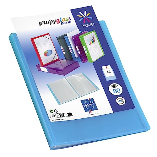 Viquel Proteggi documenti personalizzabile Raccoglitore formato A4 Porta vista 80 viste (40 tasche) Made in France Sacchetti di alta qualità Blu traslucido