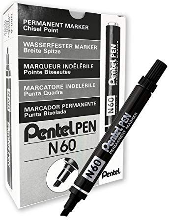 Pentel Pen N60 Marcatore Permanente Punta Scalpello Nero 12 Pezzi