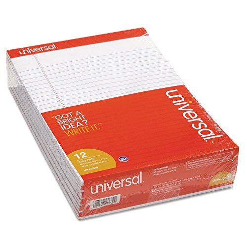 Universal Perforated Edge writing Pad, Legal Ruled, Letter, White, 50-sheet, Dozen, Sold AS 12 each