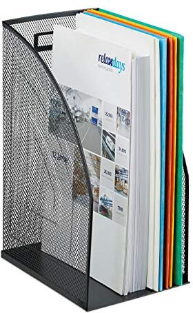 Relaxdays Portadocumenti Verticale in Metallo, Formato A4, Extra Large, Mesh, Ufficio, 30,5x26,5x12 cm, Nero, Acciaio, 1 pz