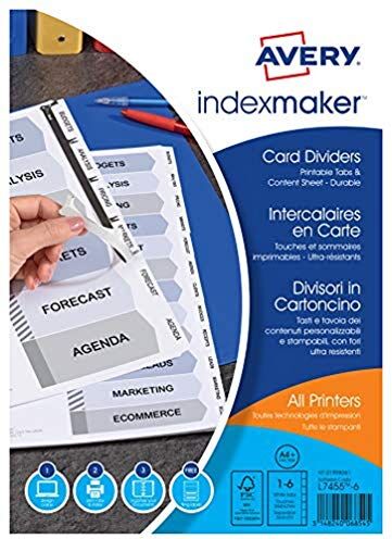 Avery divisori in cartoncino Index Maker kit perforata carta da personalizzare (contenuto pagina + personalizzabili linguette) bianco A4 per stampa laser e inkjet