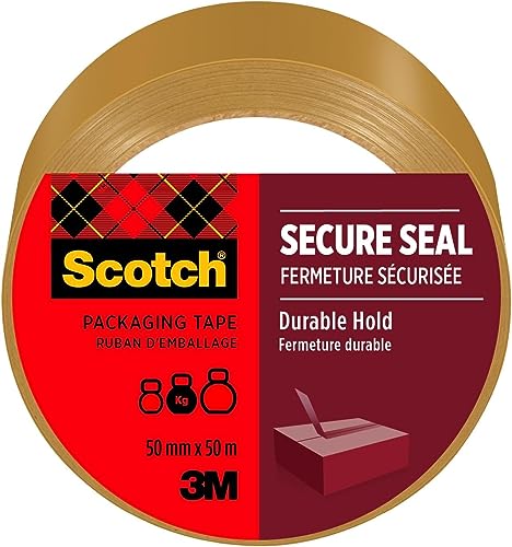 Scotch Nastro da Imballo Secure Seal Per Sigillatura Sicura, Avana, 50 mm x 50 m, 1 Rotolo/Confezione Nastro Adesivo di Qualità per Chiudere Scatole, Cartoni e Pacchi