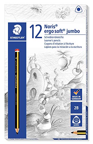 Staedtler matite Noris Ergosoft Jumbo, confezione da 12 matite triangolari grandi, gradazione 2B, ideali per principianti, 153, 12 Pezzi