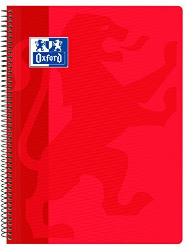 Oxford Classic Quaderno a spirale con copertina in plastica, quadretti 4 x 4, colore: Rosso