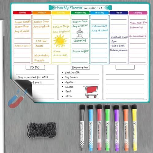 HSLXBY Agenda settimanale magnetica,A3 Lavagnetta Cancellabile,Lavagna Magnetica Frigo,Agenda Cancellabile su lavagna Bianca,Ideale per Programmi Familiari, Riutilizzabile（42 * 29.7CM）