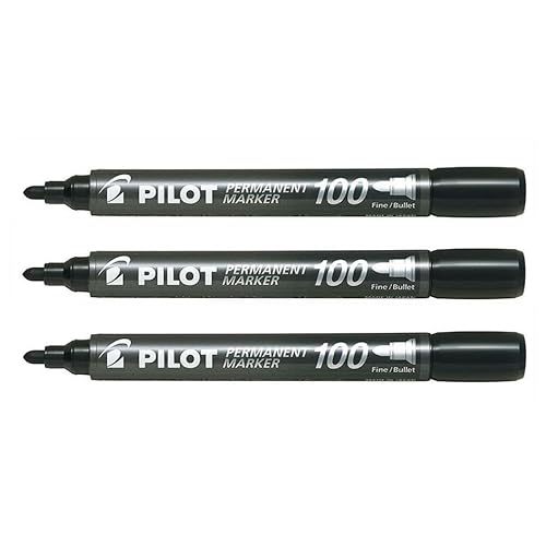 PILOT Set di 3 pennarelli indelebili SCA-100, punta tonda, 1 mm, nero